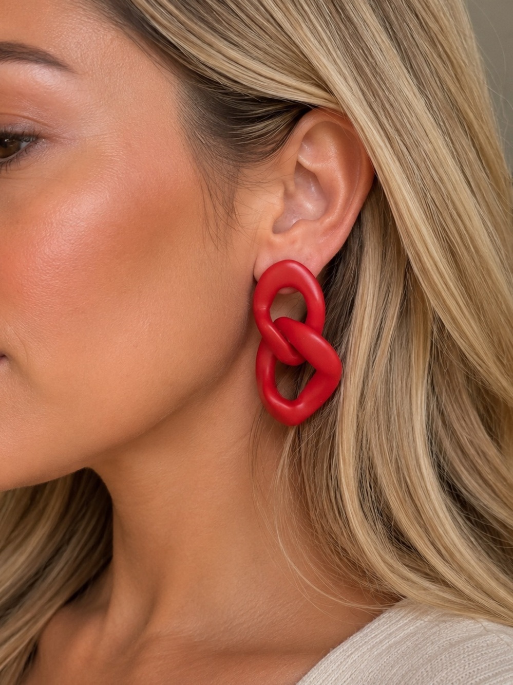 Bold Red Linked Drop Earrings - Women Jewelry